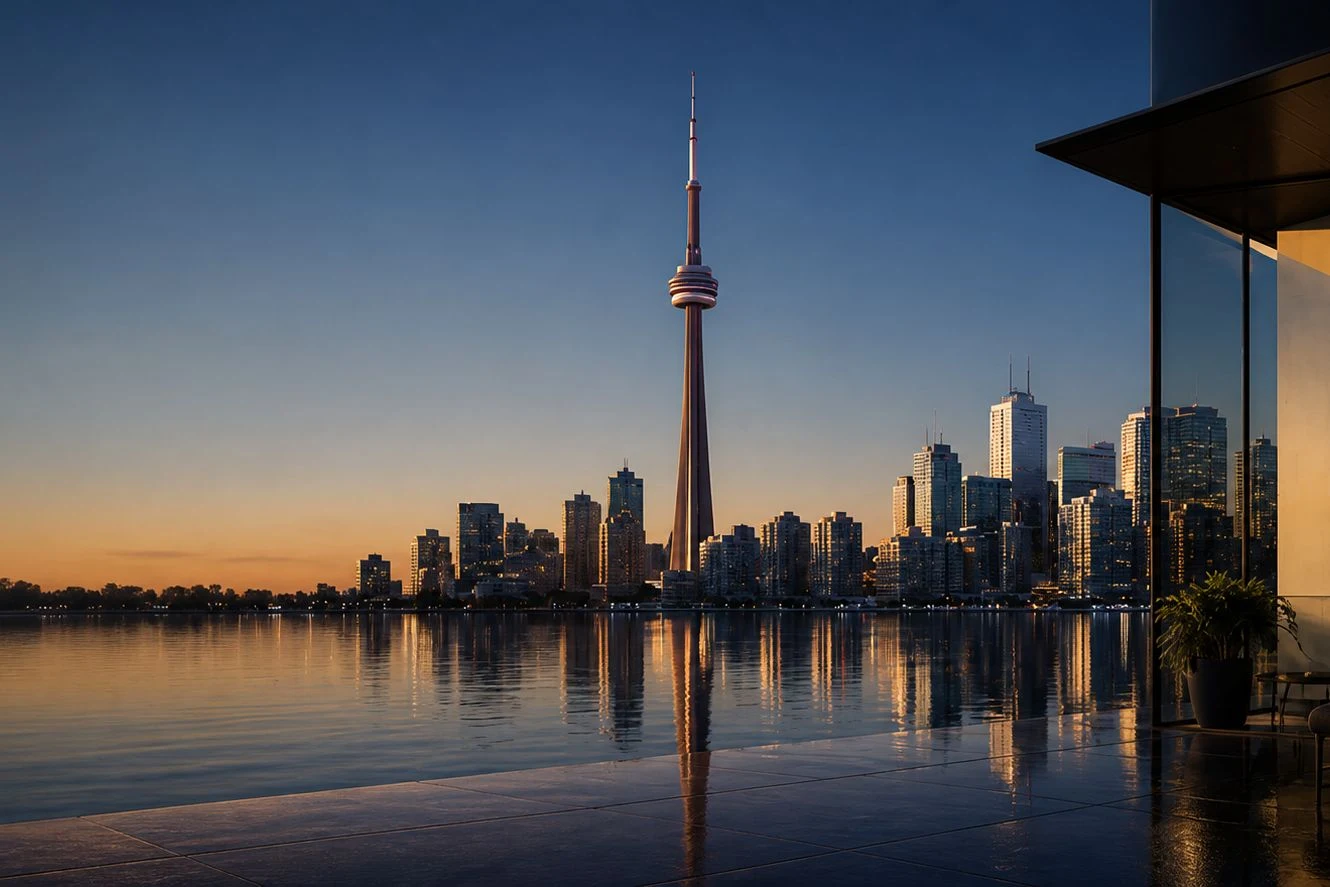 Aerial view of central Toronto at first light