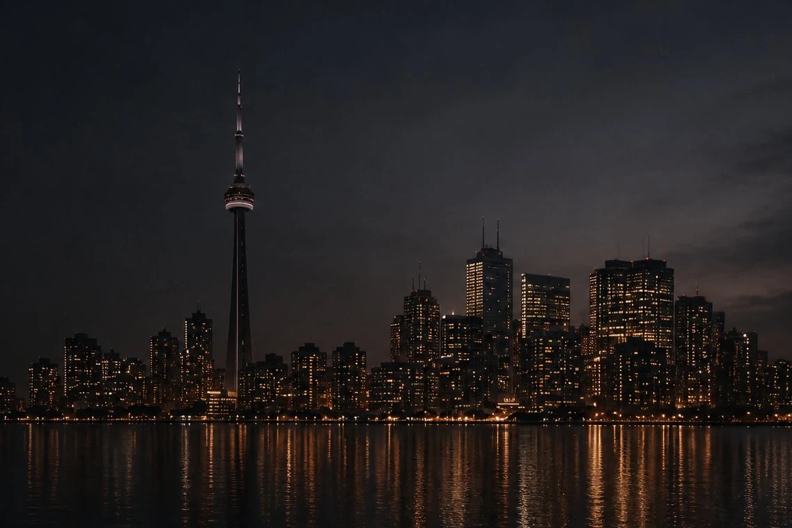 Toronto residential towers lit at night