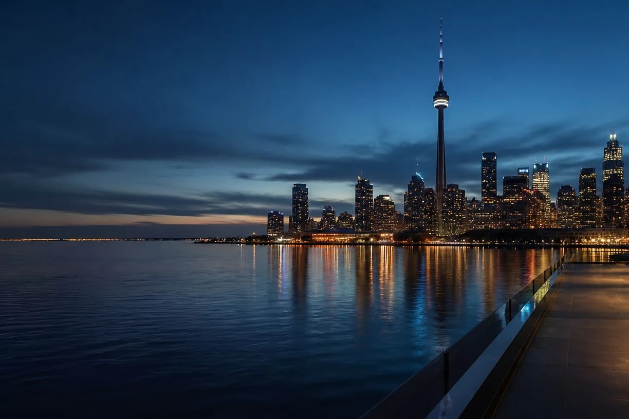 Terrace overlooking the Toronto skyline at night